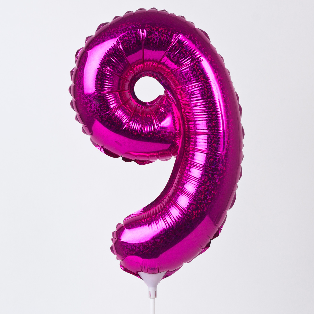 Holographic Pink Number 9 Balloon On A Stick