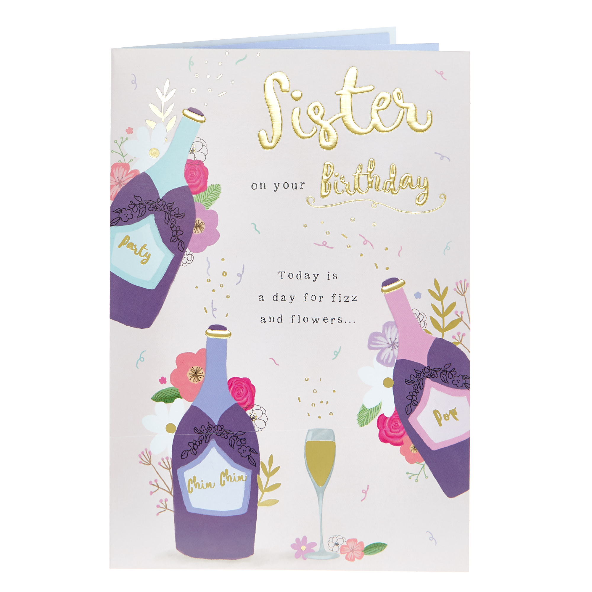 Birthday Card - Sister Fizz & Flowers