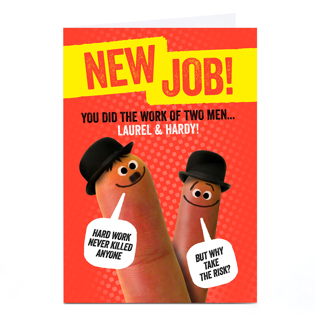 Personalised Finger Quips New Job Card - Laurel & Hardy 