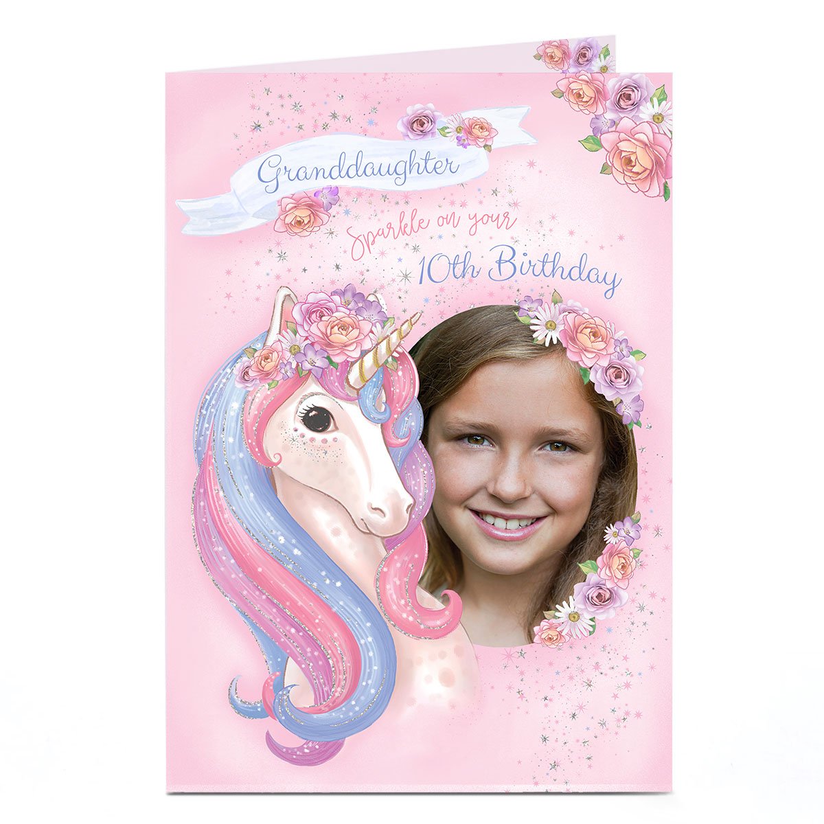 Photo Birthday Card - Sparkle Granddaughter, Editable Age
