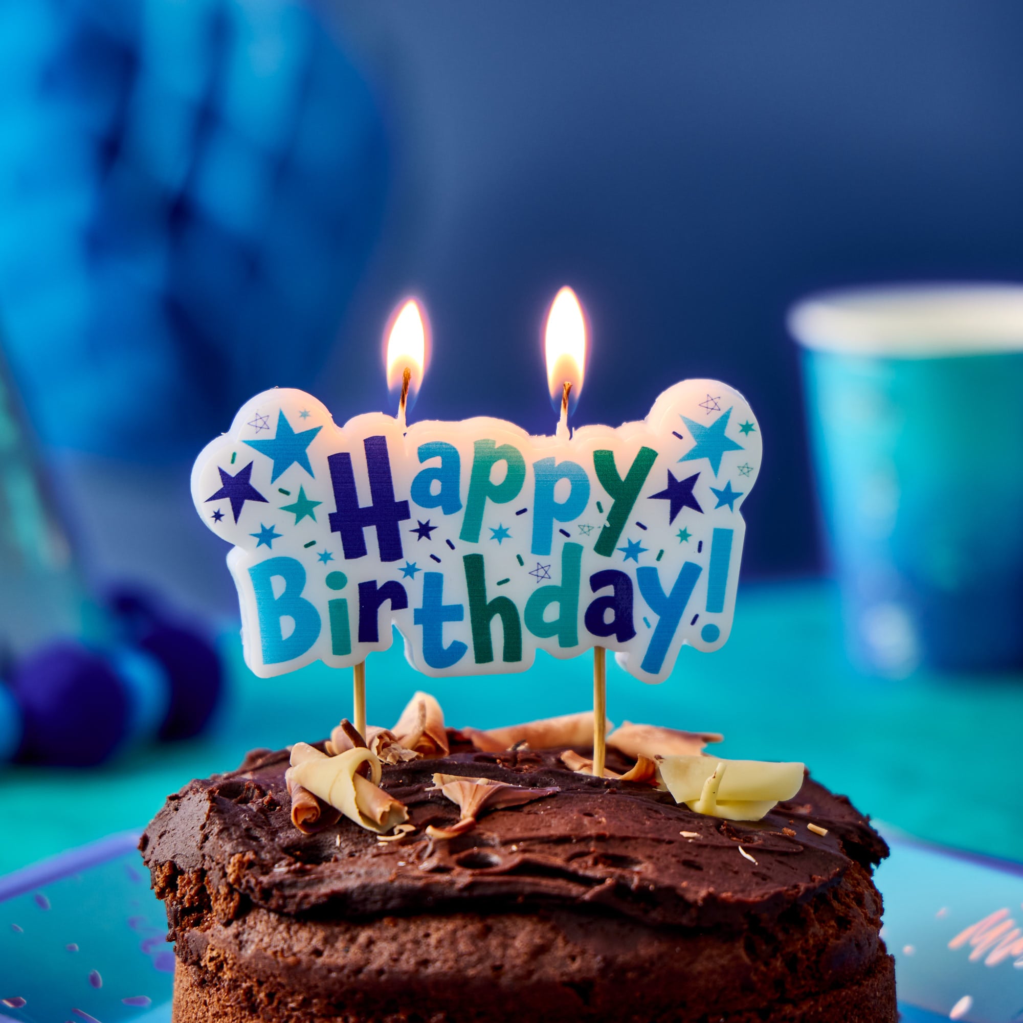 Blue Happy Birthday Cake Candle