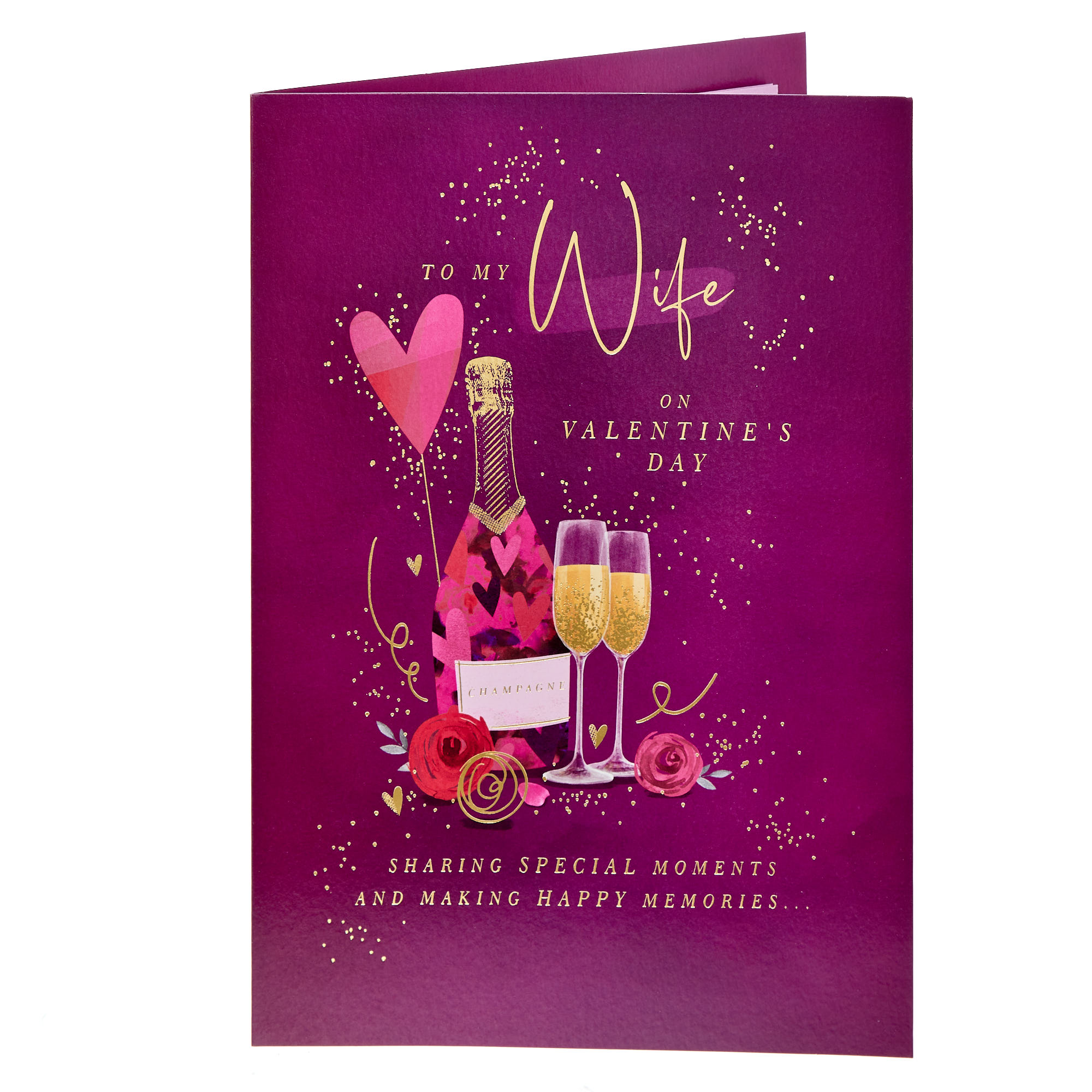 Wife Champagne & Roses Valentine's Day Card