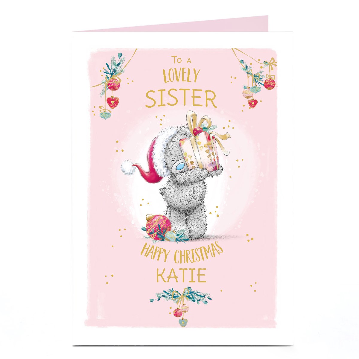 Personalised Tatty Teddy Christmas Card - To a Lovely Sister