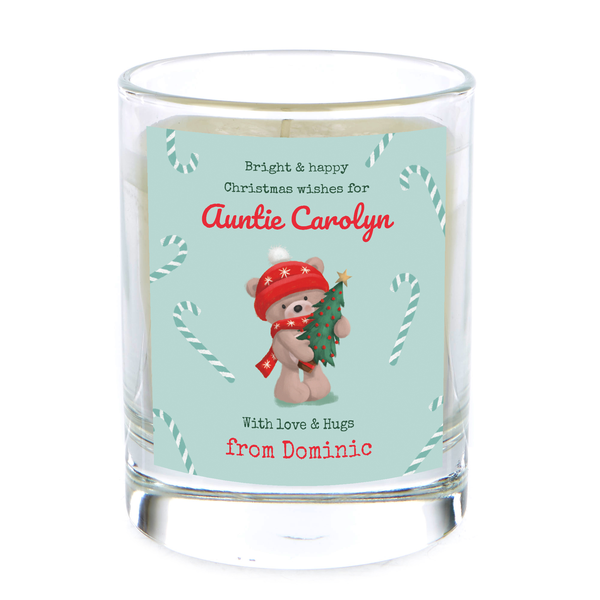 Personalised Pomegranate & Cashmere Scented Christmas Candle - Love and Hugs