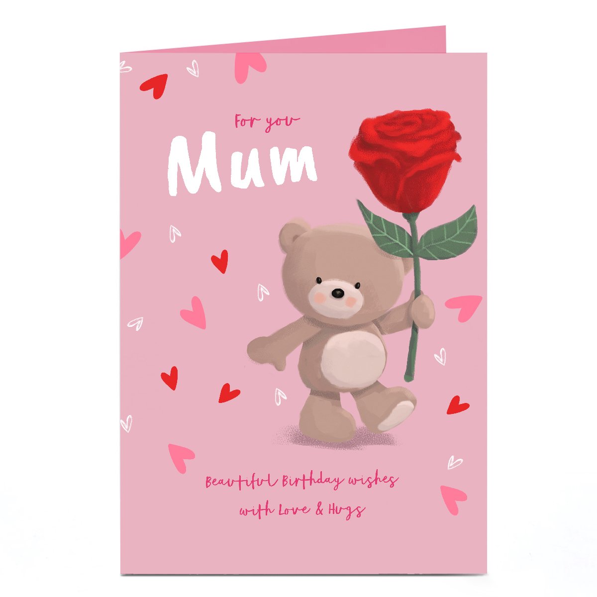 Personalised Hugs Birthday Card - Hugs with Red Rose