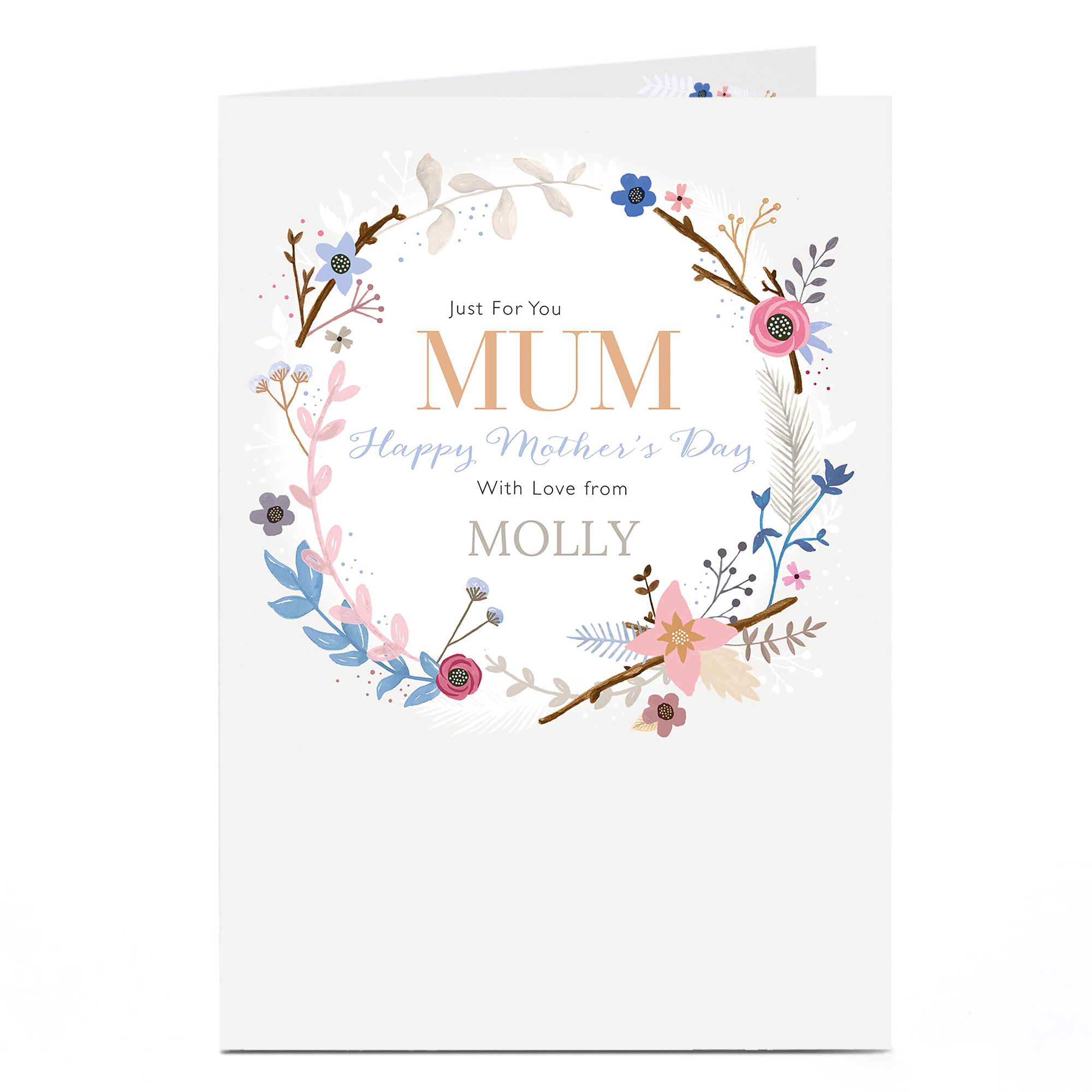 Personalised Mother's Day Card - Woodland Floral Wreath