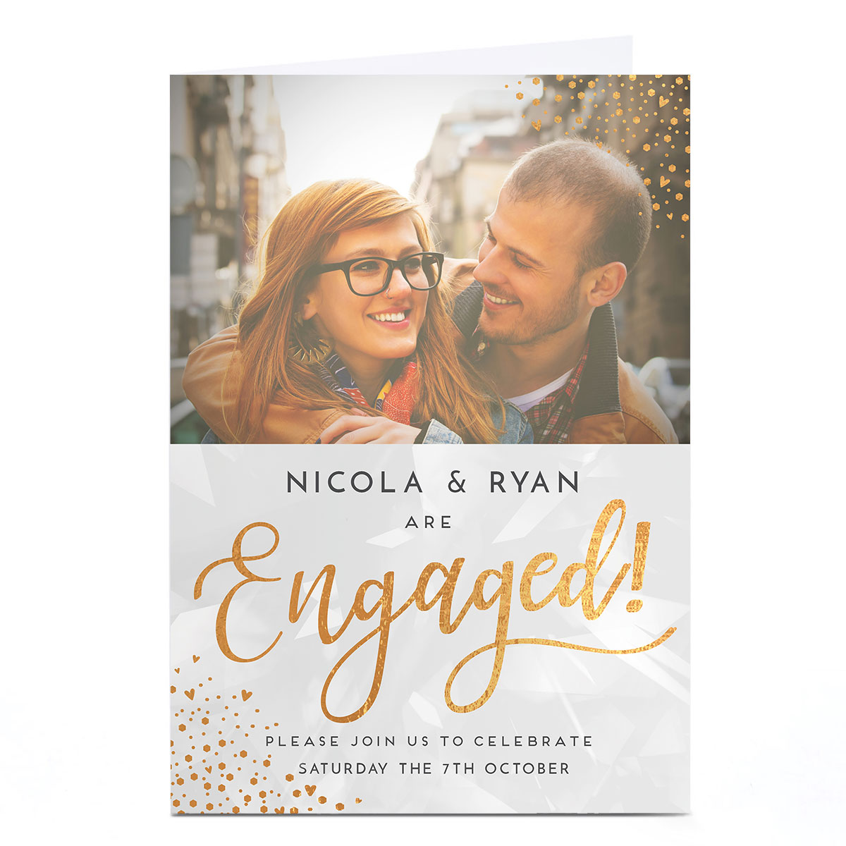 Photo Engagement Party Invitation - Gold Hearts