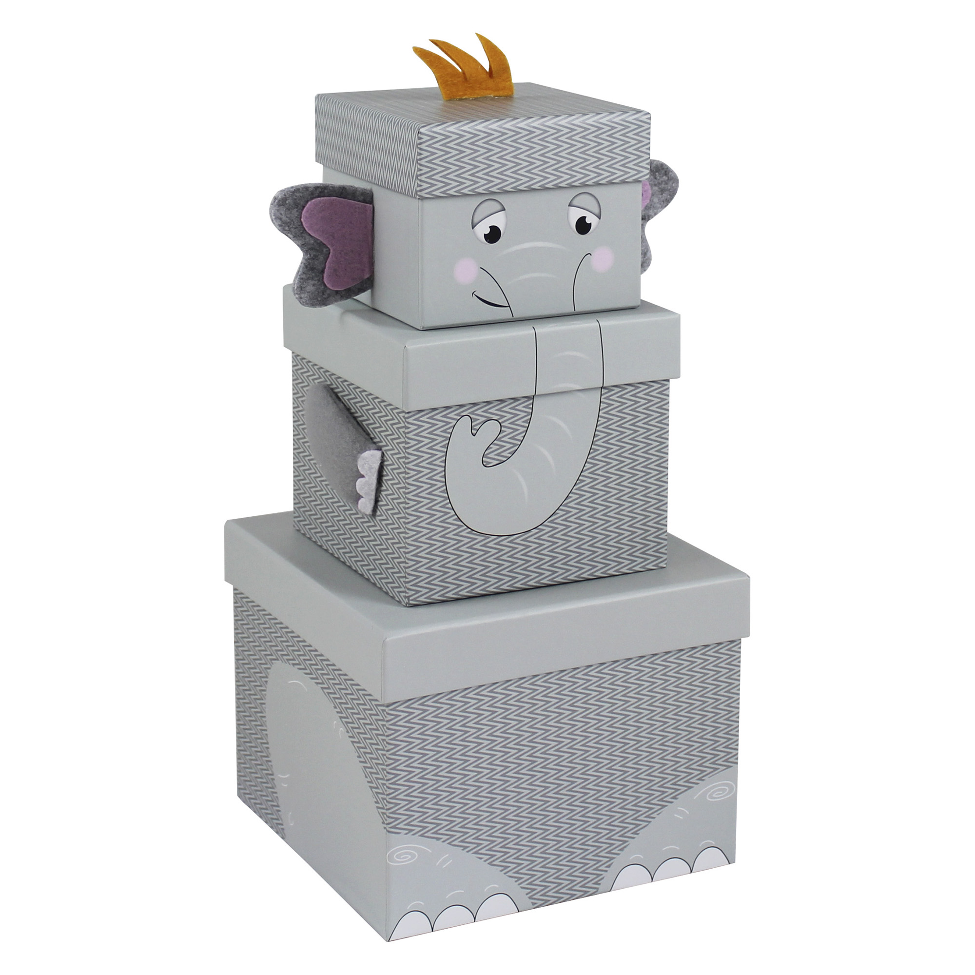 Stackable Plush Elephant Gift Boxes - Pack Of 3