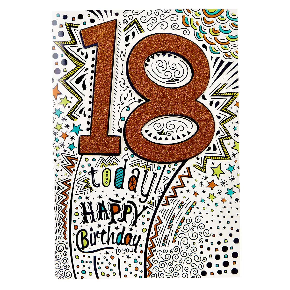 18th Birthday Card - Orange Glitter, Happy Birthday To You