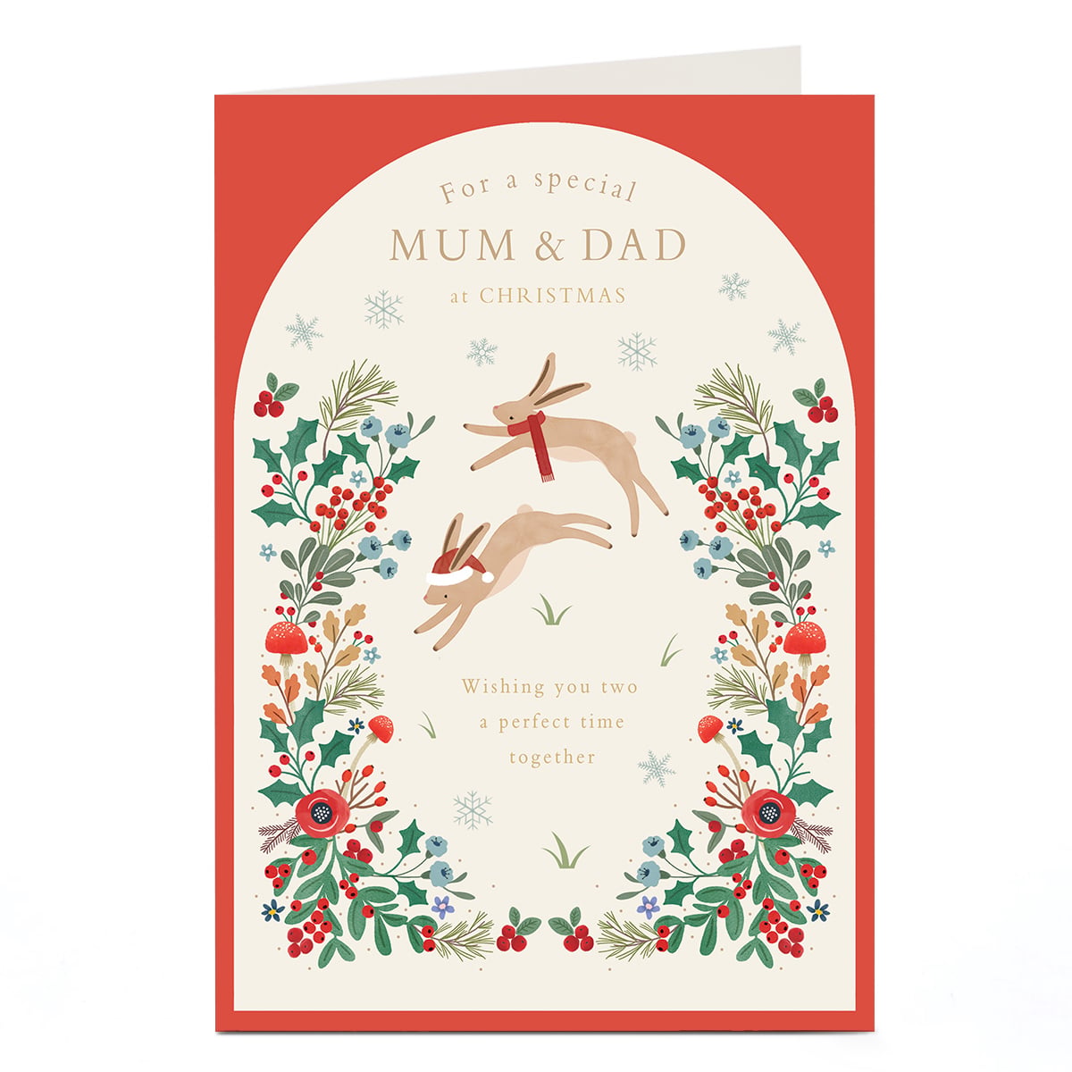 Christmas Card - Leaping Rabbits, Mum & Dad