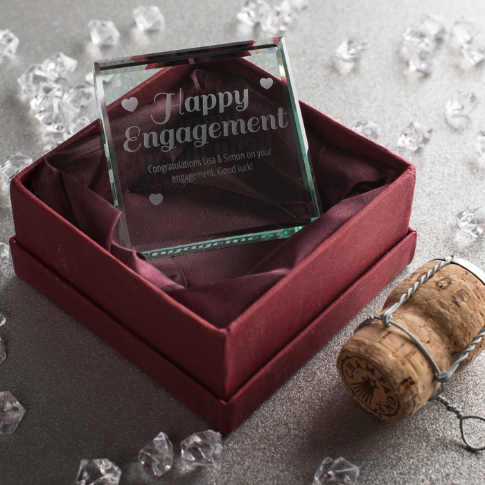 Personalised Engraved Glass Token - Happy Engagement