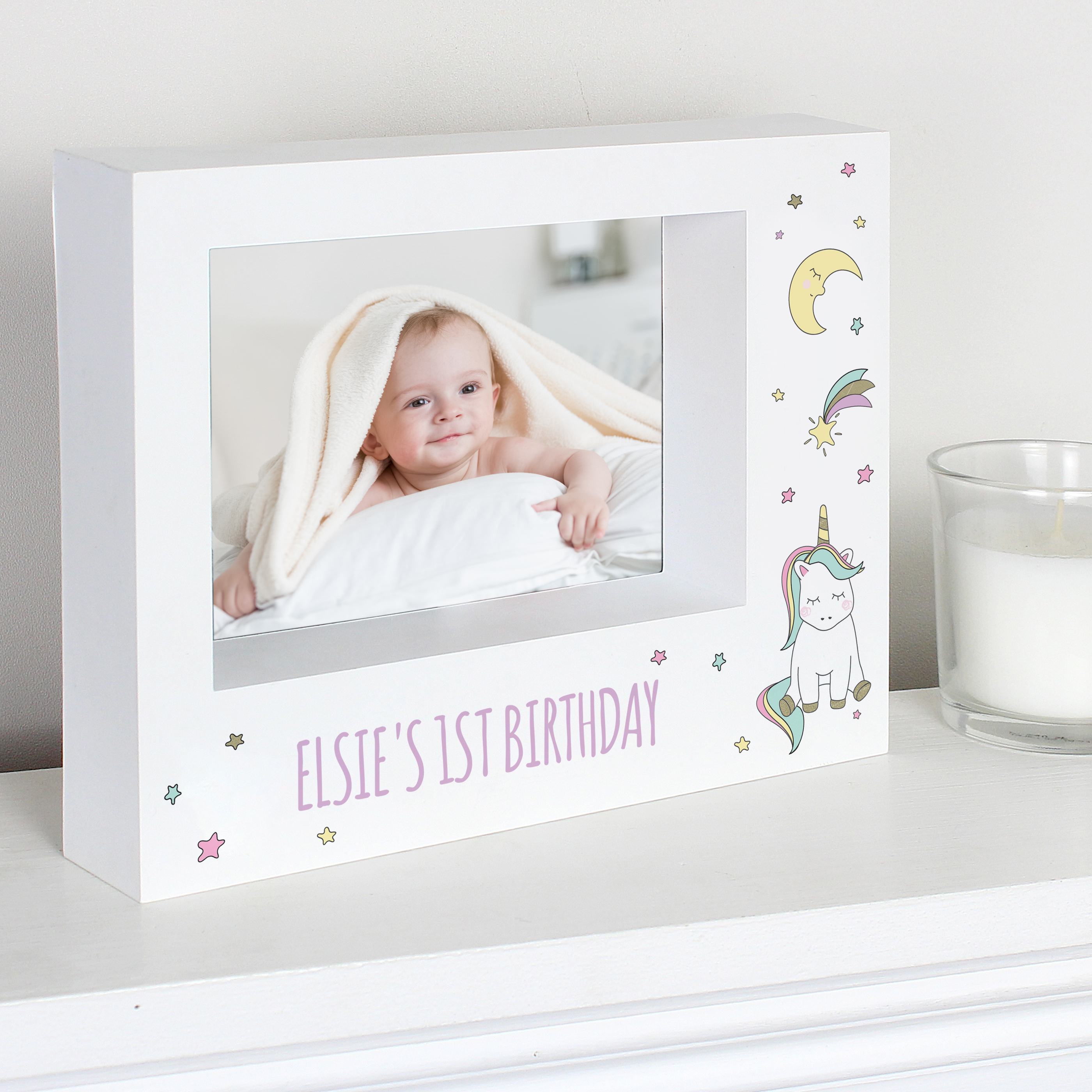 Personalised Baby Unicorn 5x7-Inch Landscape Box Photo Frame