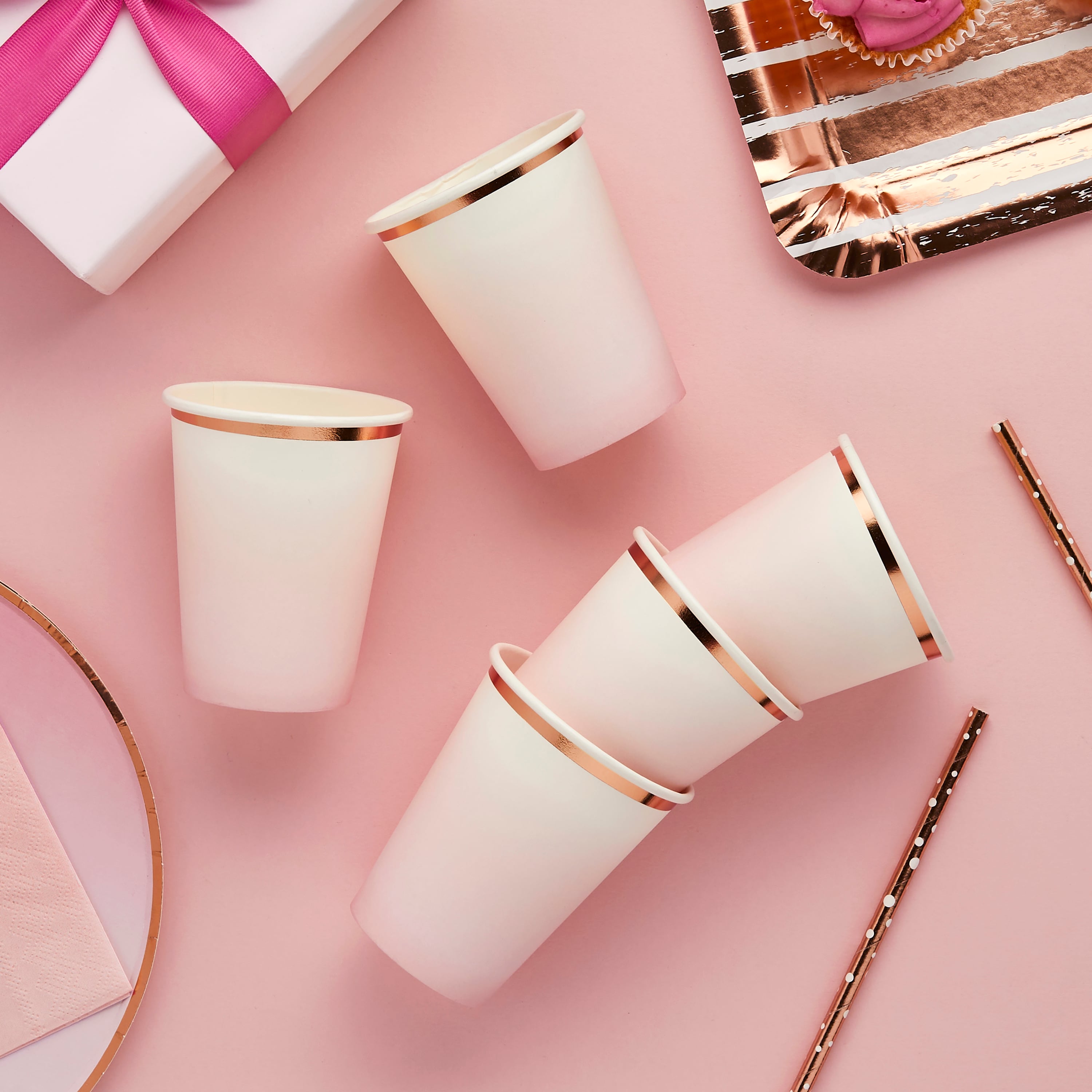 Metallic Rose Gold & Pink Ombre Paper Cups - Pack of 8