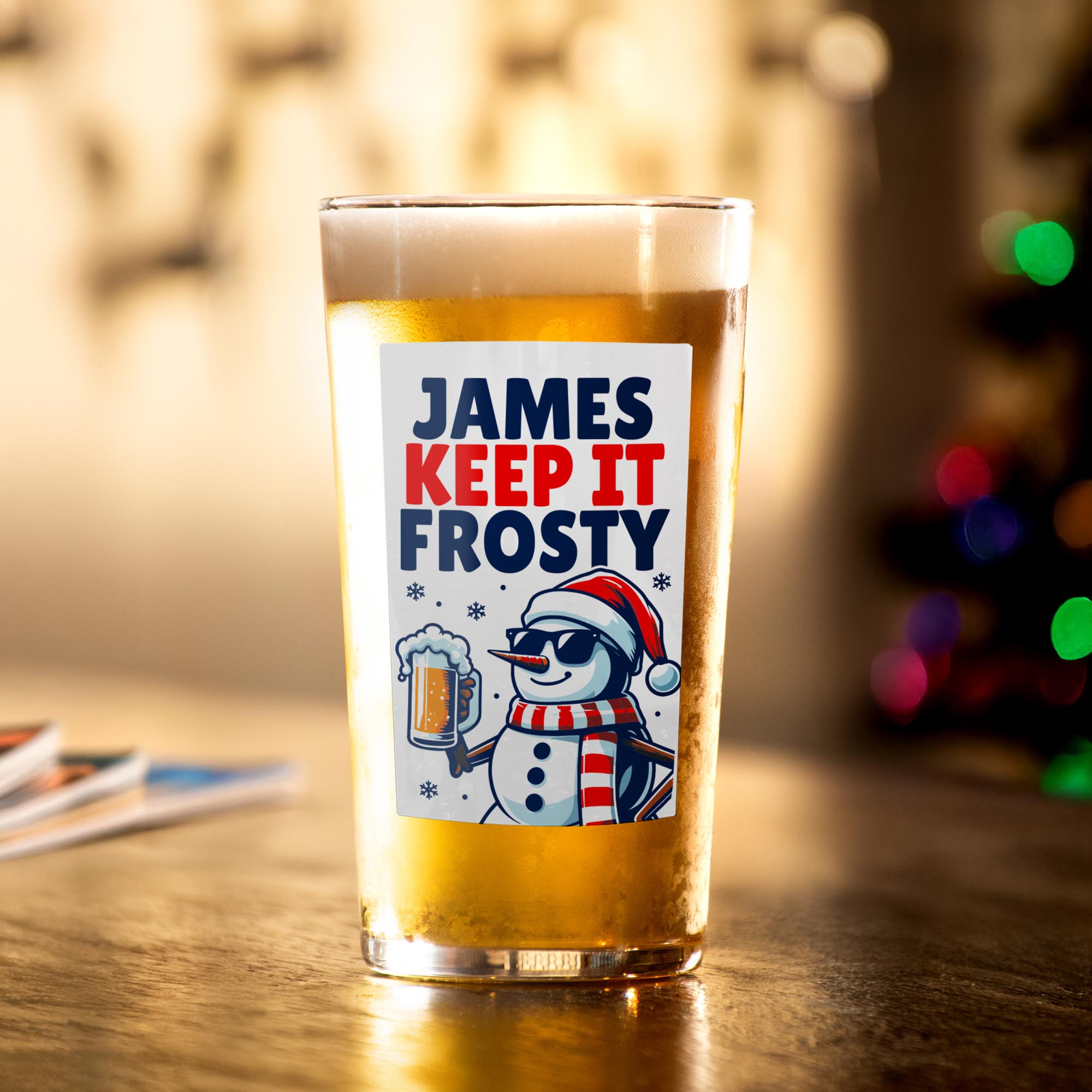 Personalised Snowman Pun Christmas Beer Glass,  Personalised Snowman Pun Christmas Beer Glass