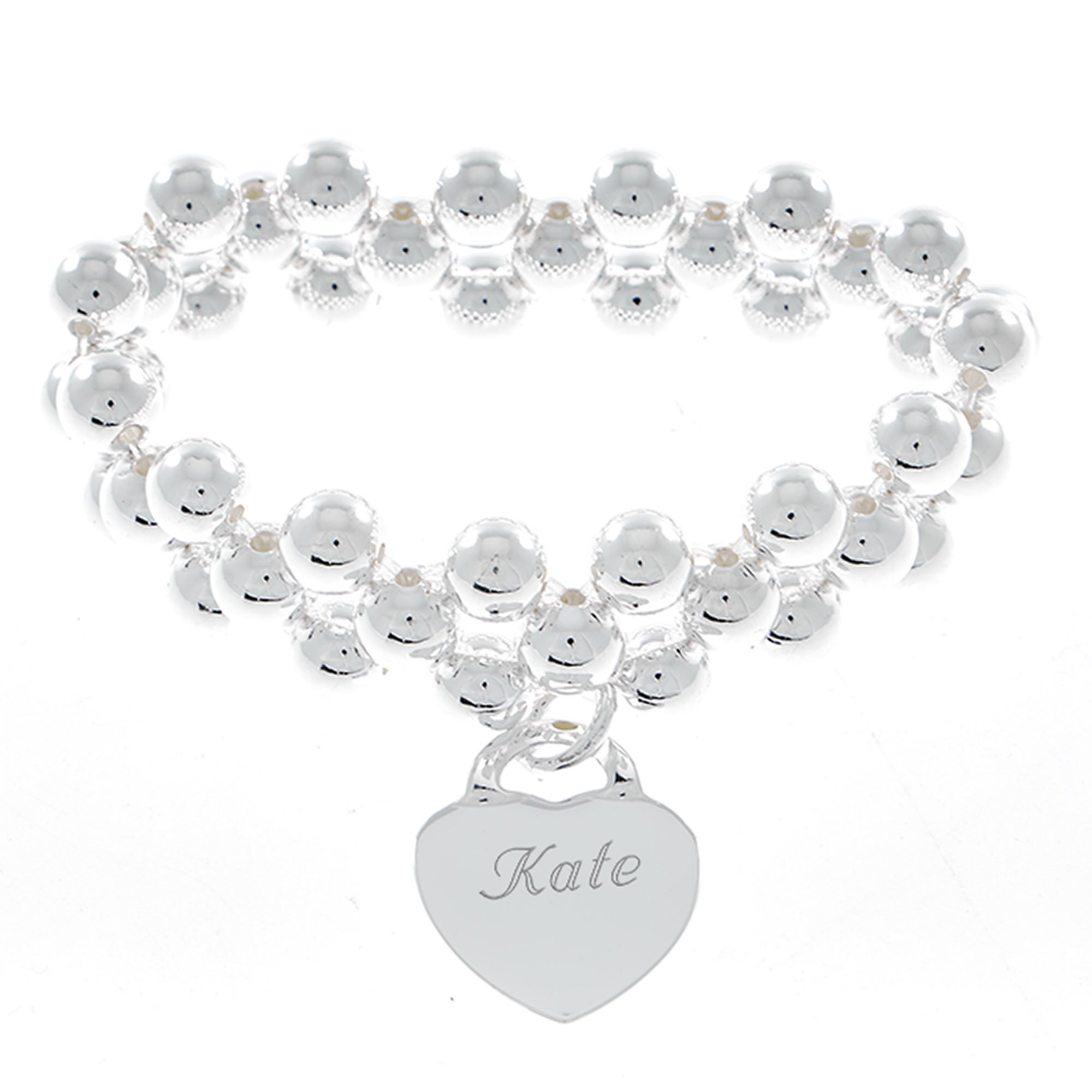 Personalised Engraved Silver Beaded Bracelet