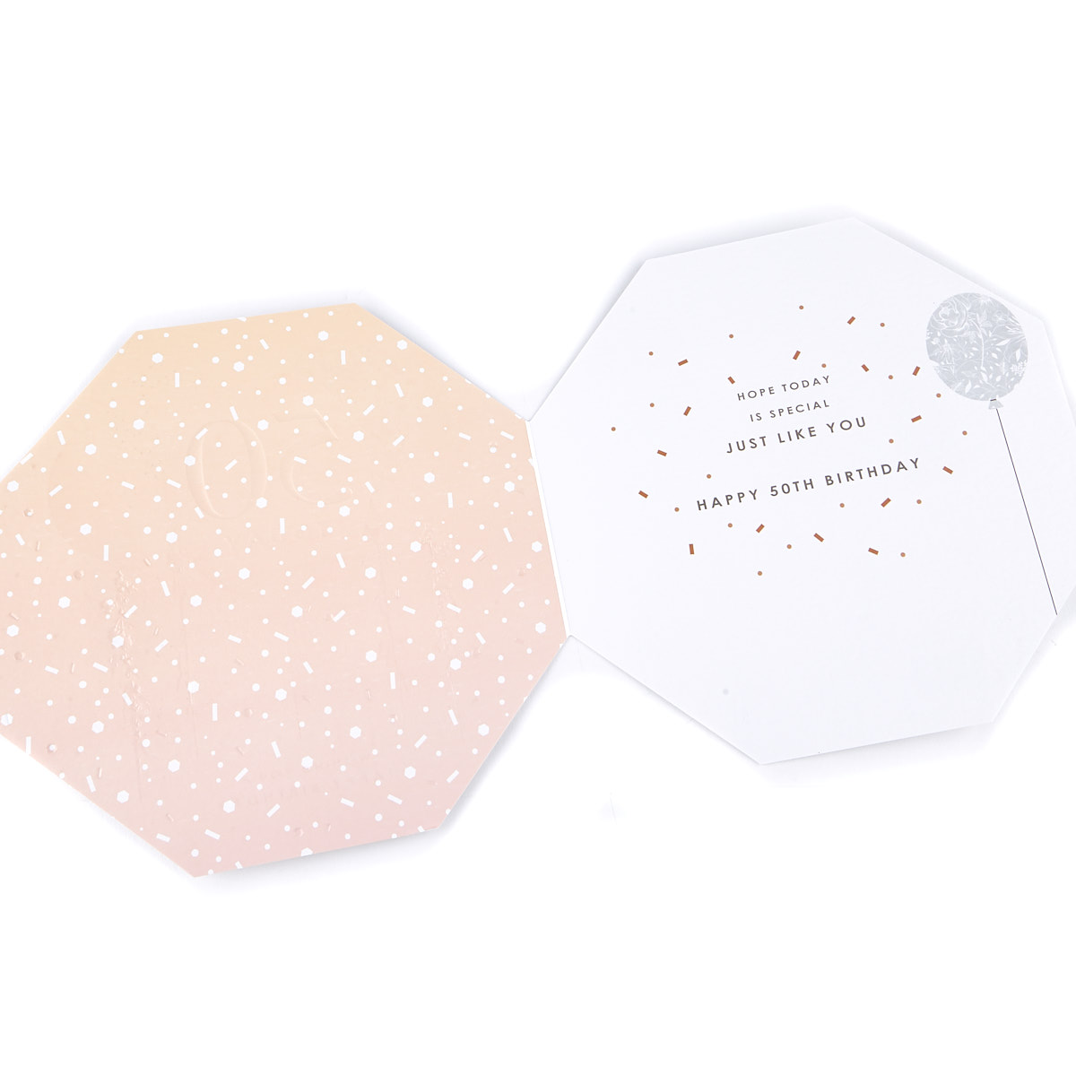 Platinum Collection 50th Birthday Card - Octagon, Rose Gold Balloons