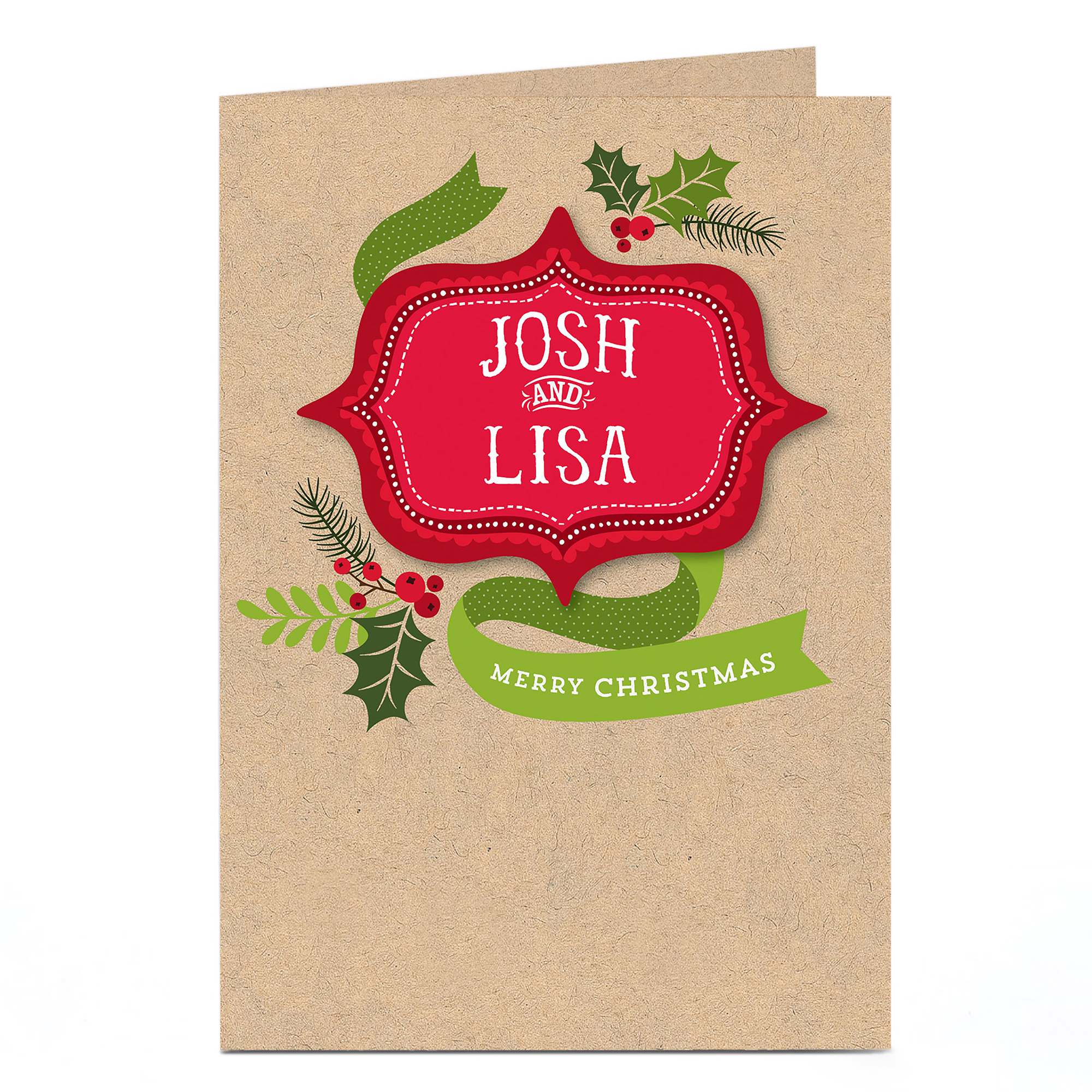 Personalised Christmas Card - Holly Leaves