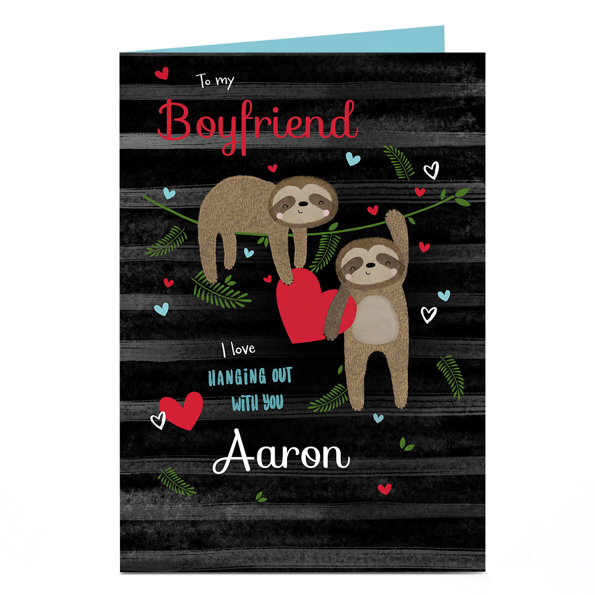 A4 Personalised Valentine's Day Card - Boyfriend, Sloths