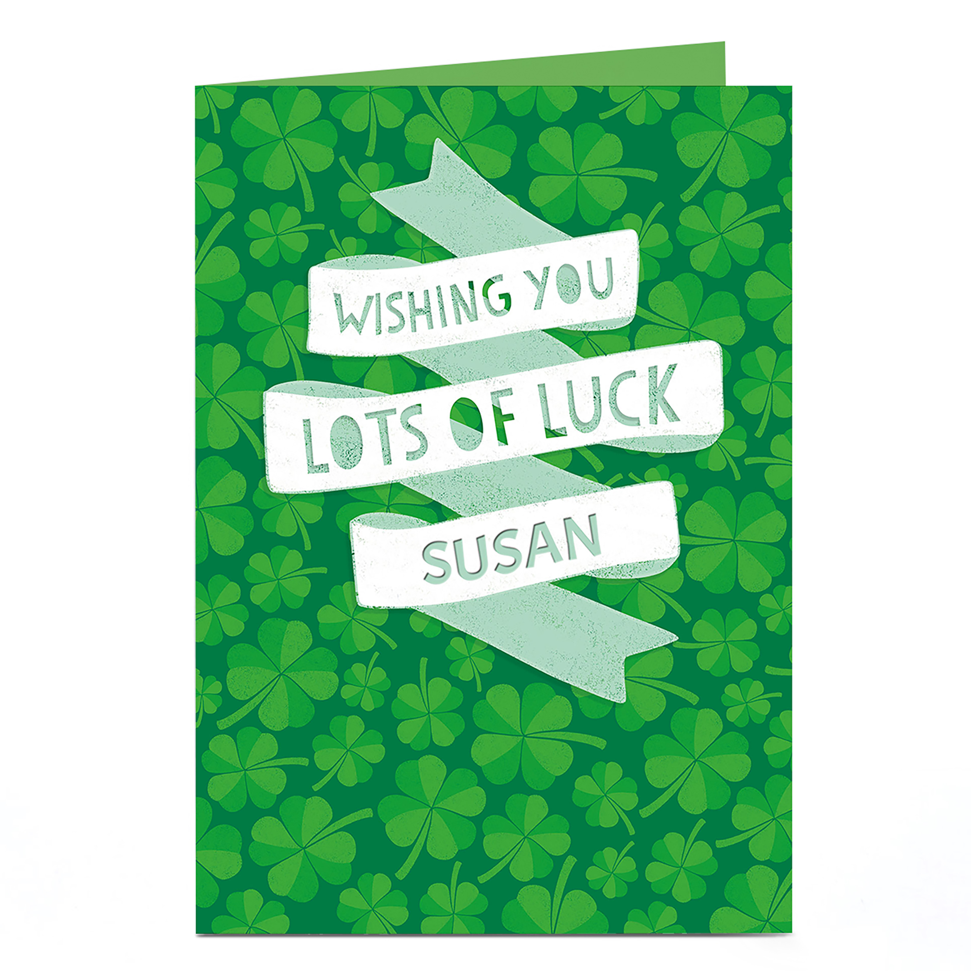 Personalised Good Luck Card - Lots Of Luck Banners And Clovers
