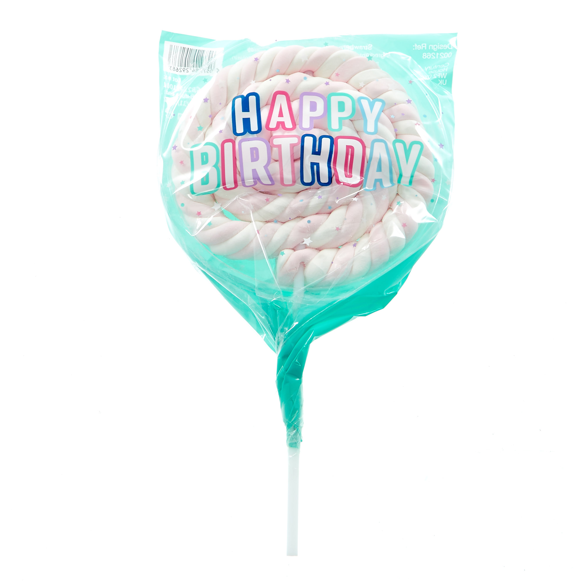 Happy Birthday Strawberry Flavoured Marshmallow Lolly