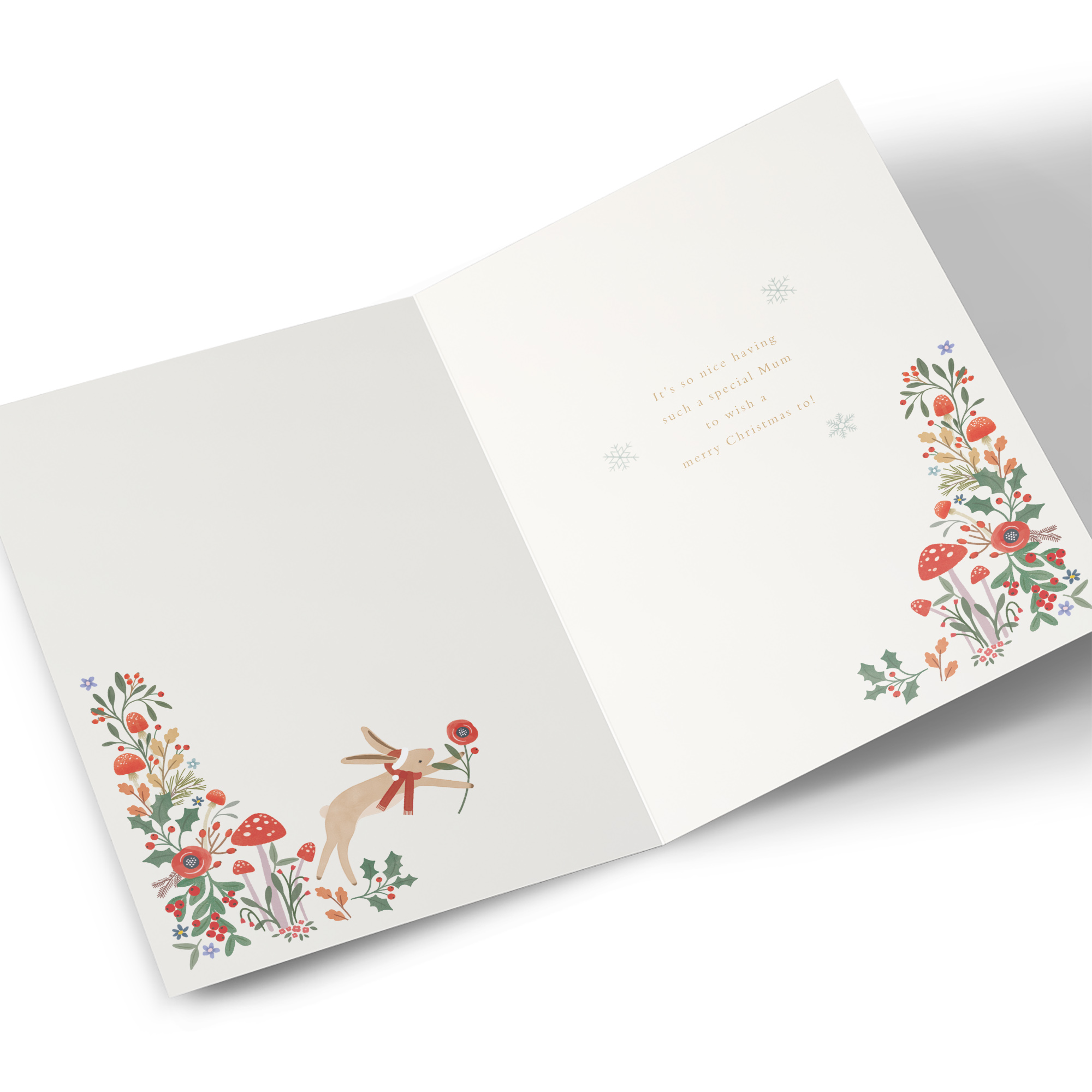 Christmas Card - Festive Hare and Flowers, Mum