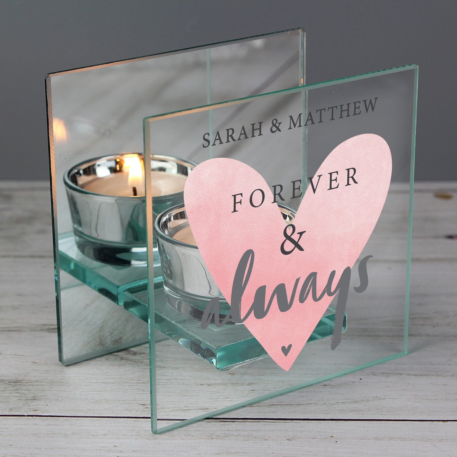 Personalised Glass Square Candle Holder - Forever & Always