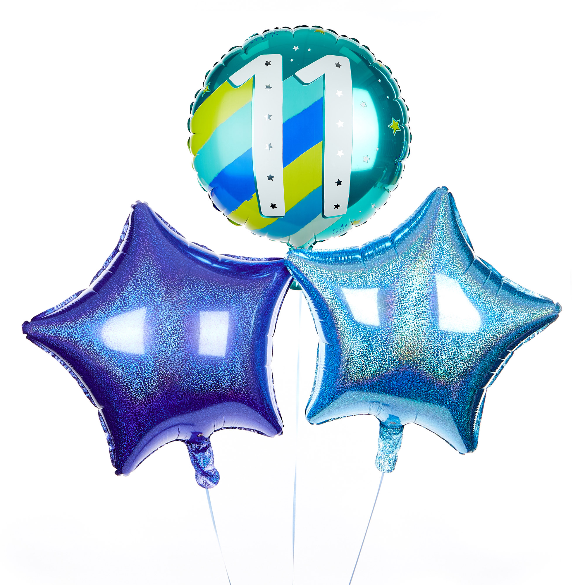 Buy Blue & Green 11th Birthday Balloon Bouquet DELIVERED INFLATED