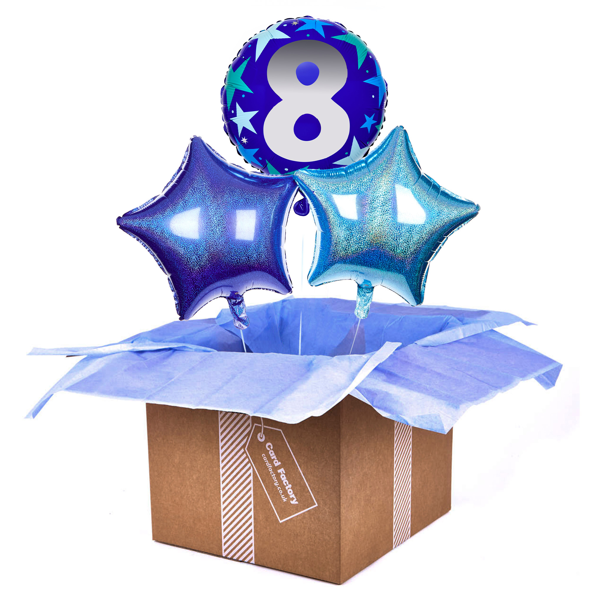 Blue 8th Birthday Balloon Bouquet - Delivered Inflated!