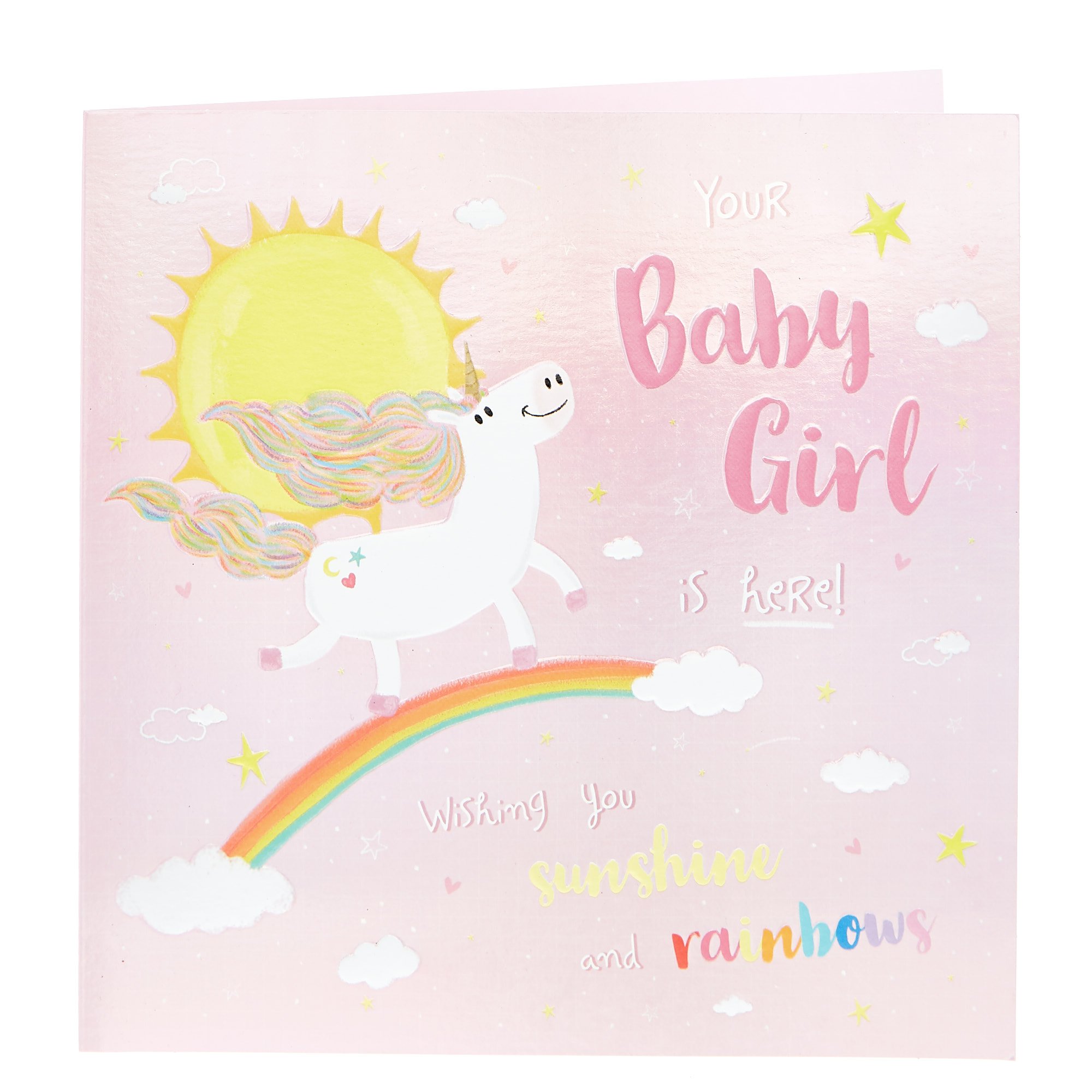 Platinum Collection New Baby Card - Baby Girl, Unicorn