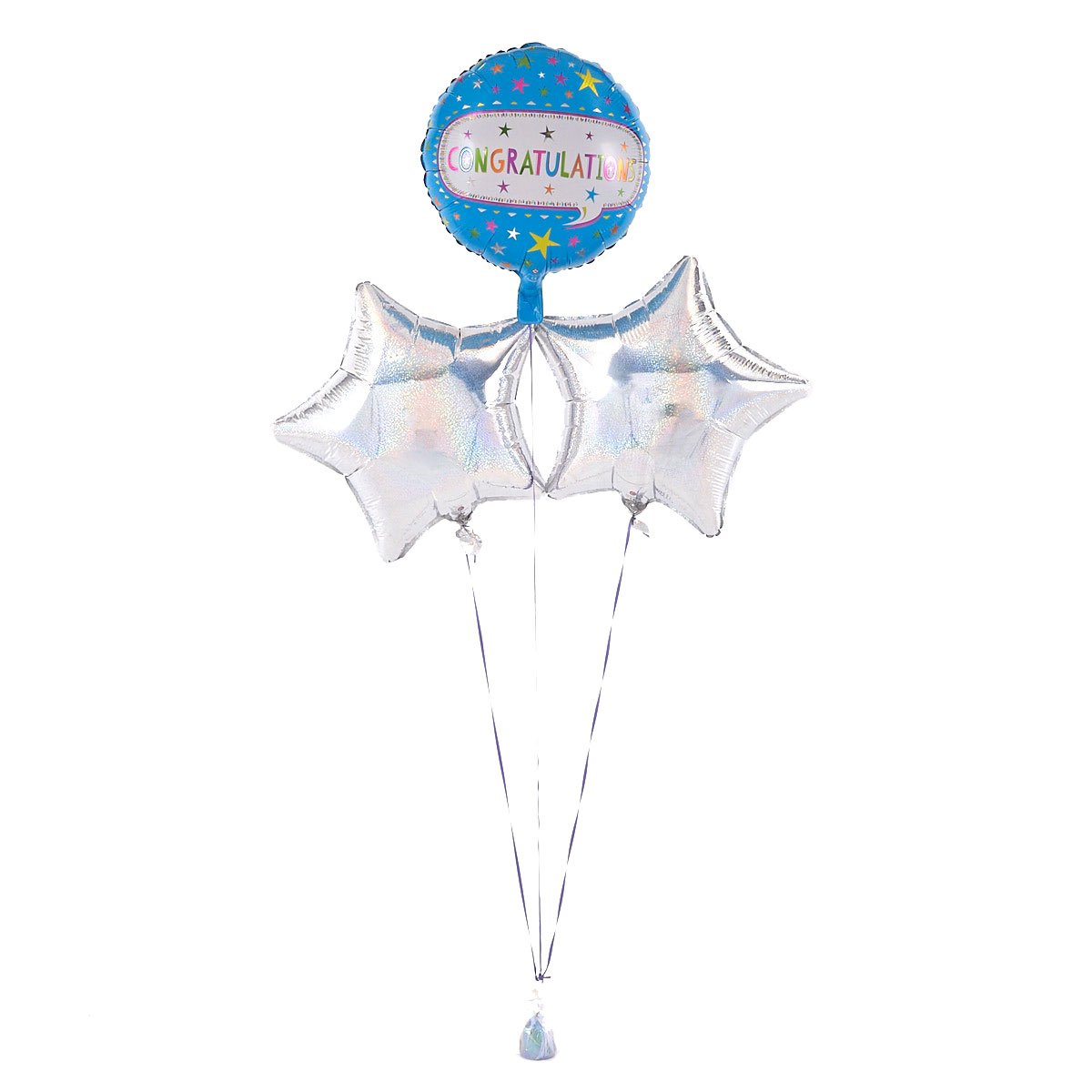 Congratulations Blue Balloon with Silver Balloon Bouquet - DELIVERED INFLATED!