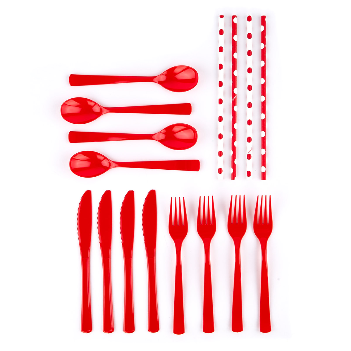 Red Cutlery & Paper Straws Party Kit - 74 Pieces