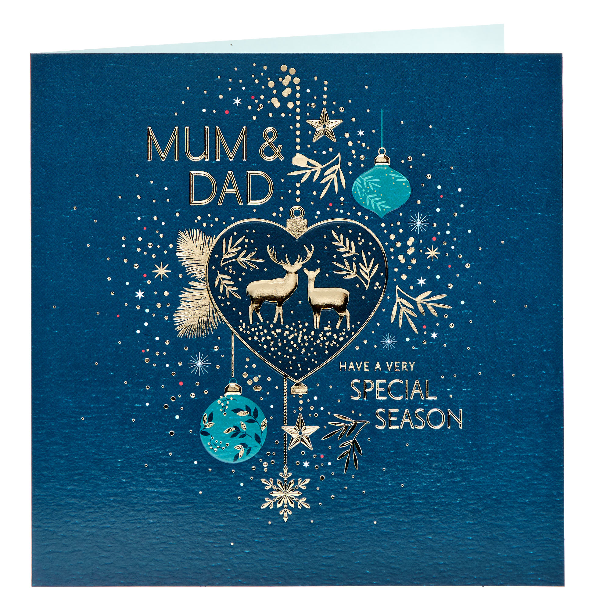 Platinum Mum & Dad Reindeer Heart Christmas Card