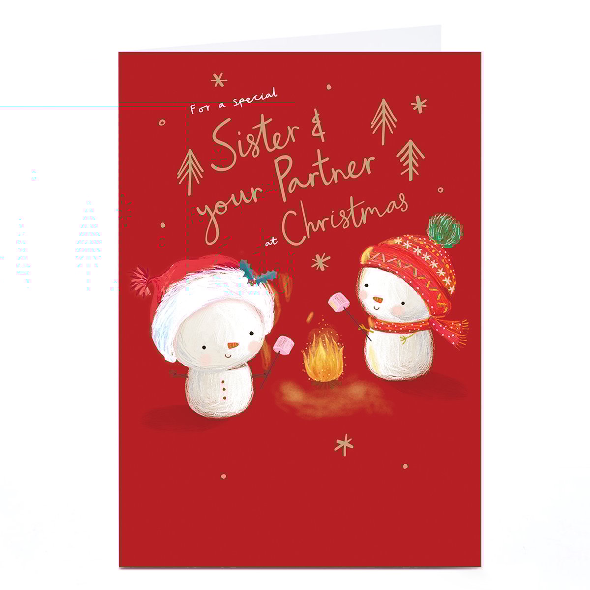 Personalised Christmas Card - Snowmen Toasting Marshmallows, Sister & Partner