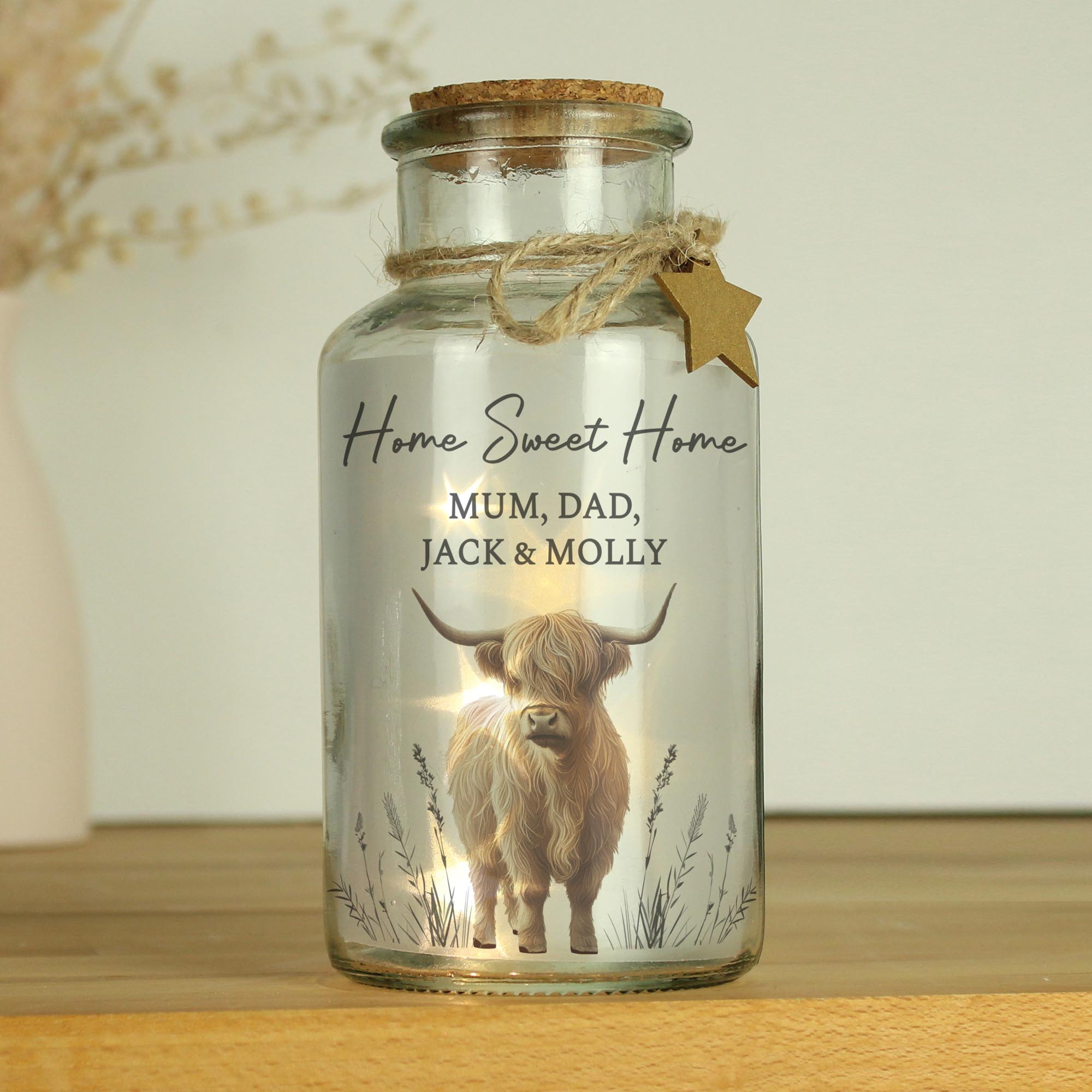 Personalised Highland Cow LED Light Up Jar,  Personalised Highland Cow LED Light Up Jar