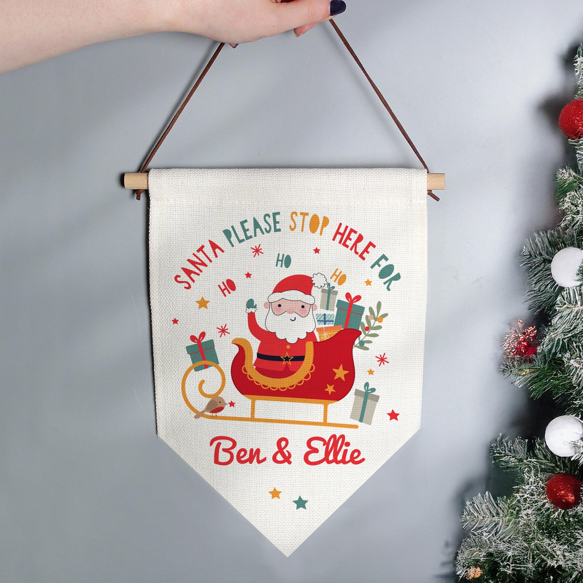 Personalised Santa Stop Here Banner,  Personalised Santa Stop Here Banner