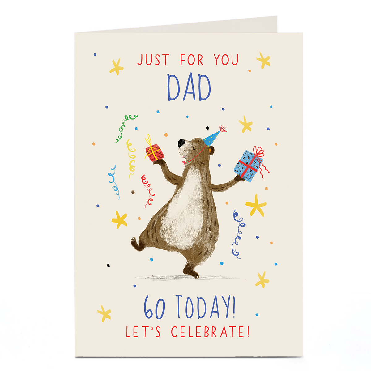 Personalised Birthday Card - Dad Let's Celebrate Bear, Editable Age