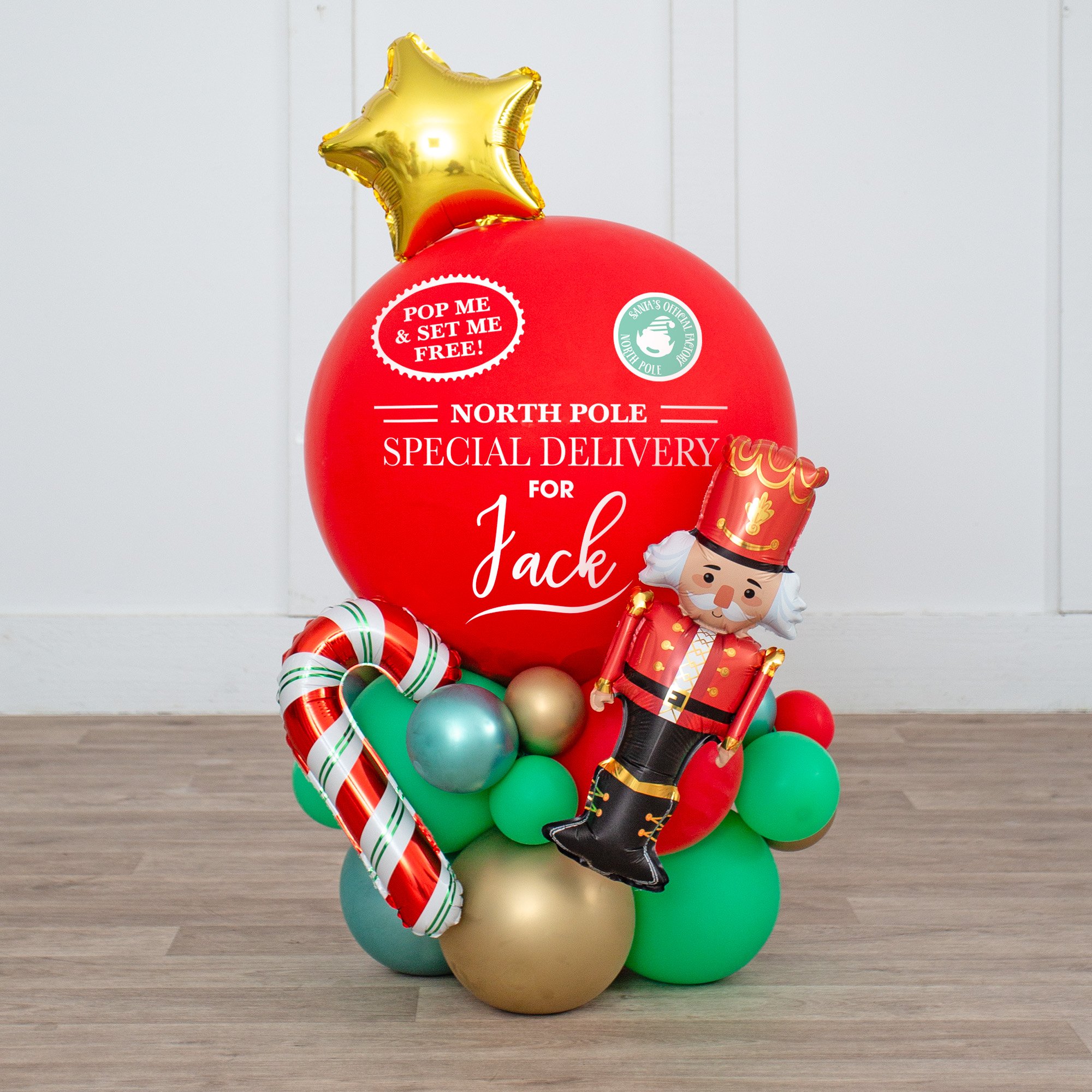 Elf Arrival Personalised Inflated Pop Me Piñata Balloon - Delivered Inflated!