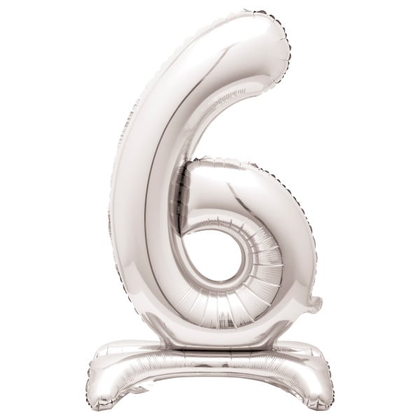 30-Inch Silver Air-Fill Standing Number 6 Table Balloon
