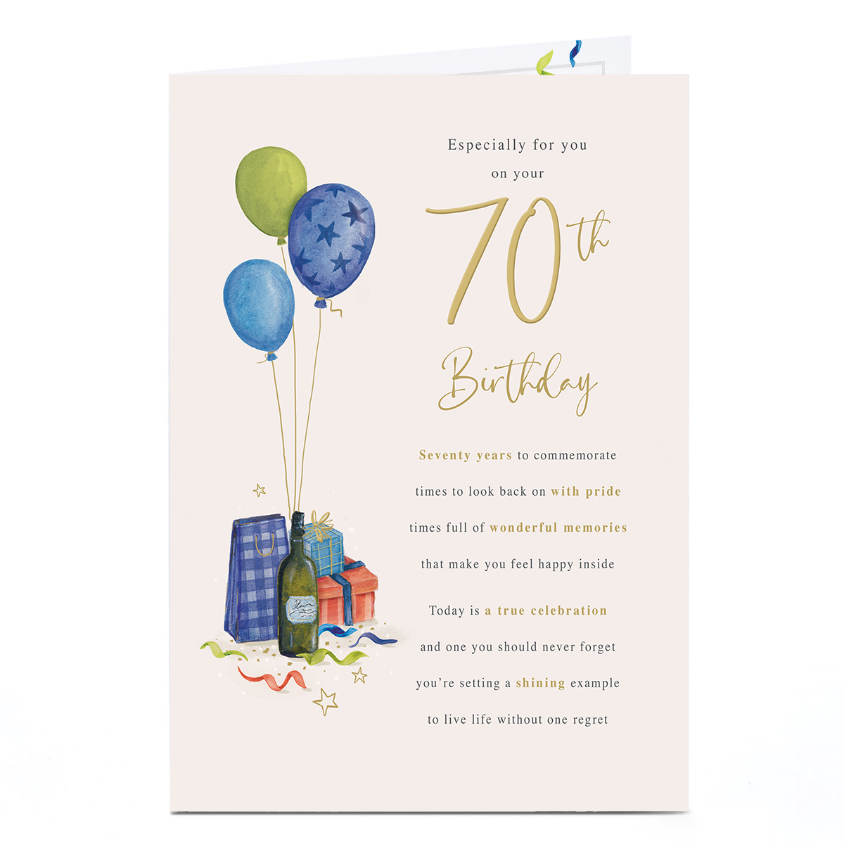 70th Birthday Card - Live Life Without Regret