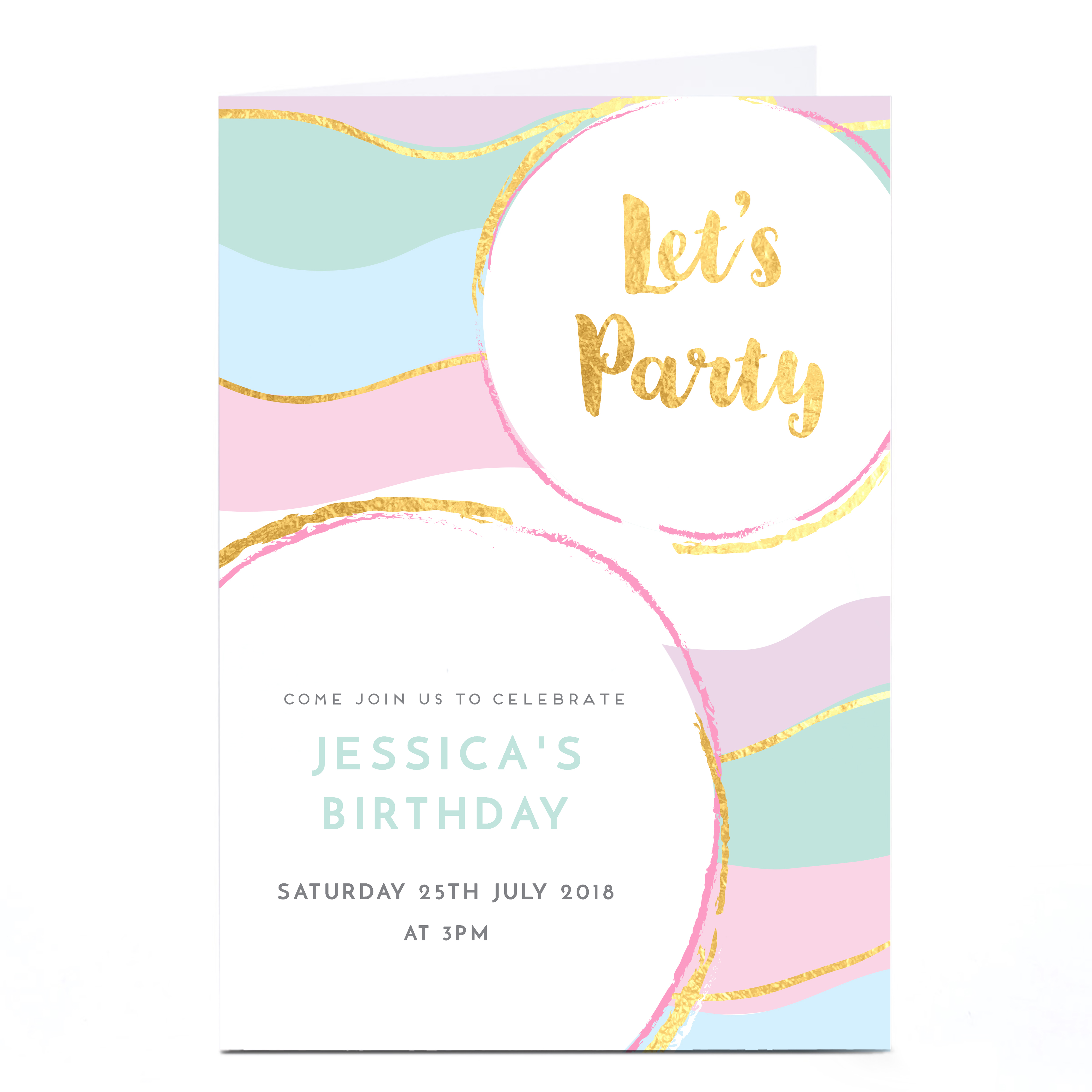 Personalised Birthday Party Invitation - Gold & Pastel