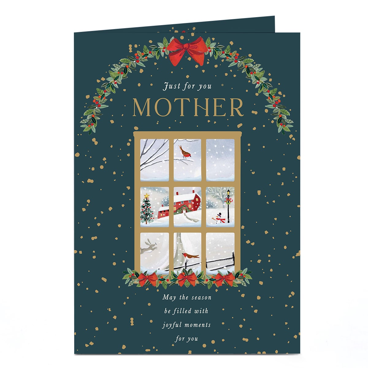 Christmas Card - Festive Snowy Window Scene, Mother