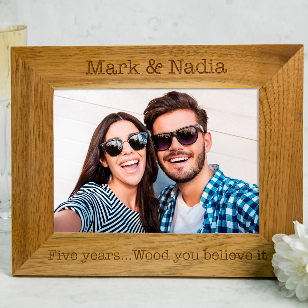 Personalised Engraved Wooden Photo Frame - Five Years
