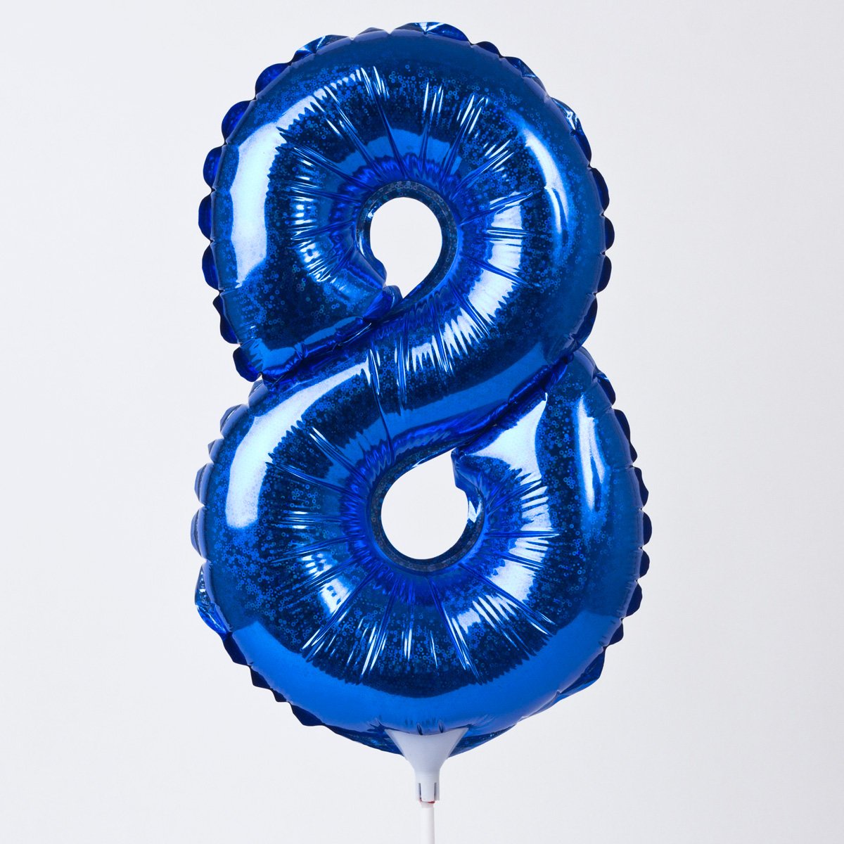 Holographic Blue Number 8 Balloon On A Stick