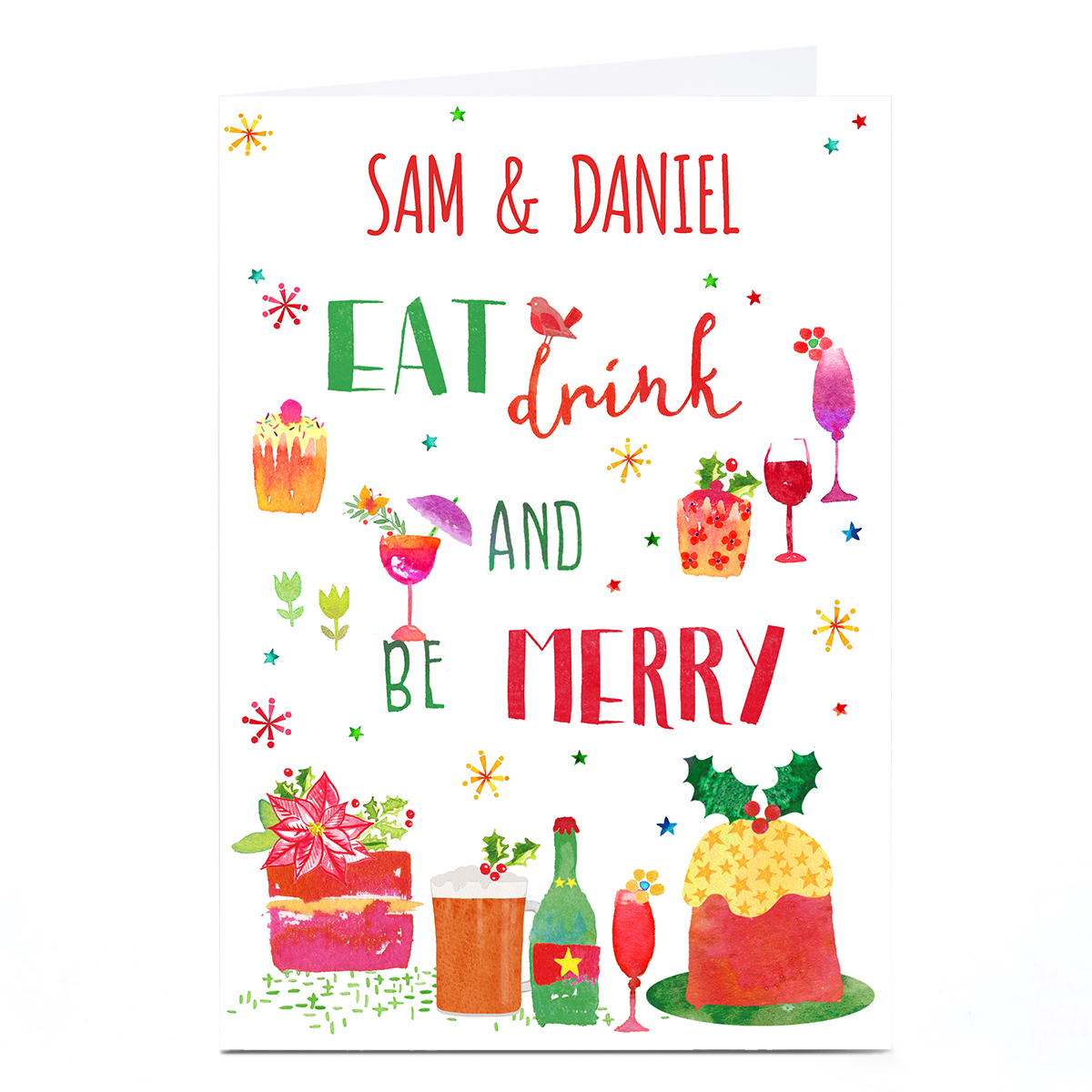 Personalised Nik Golesworthy Christmas Card - Eat Drink Be Merry