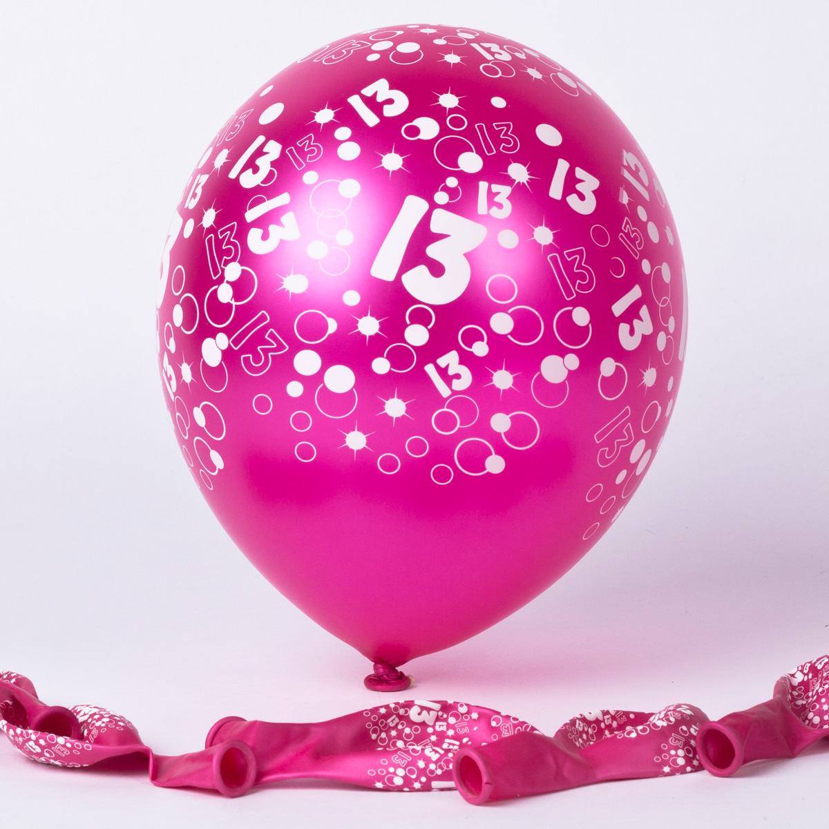 Metallic Pink Circles 13th Birthday Helium Latex Balloons - Pack Of 6