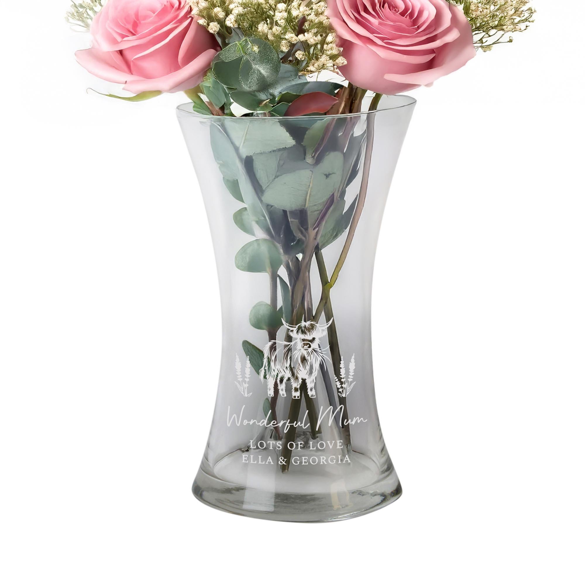 Personalised Highland Cow Glass Vase