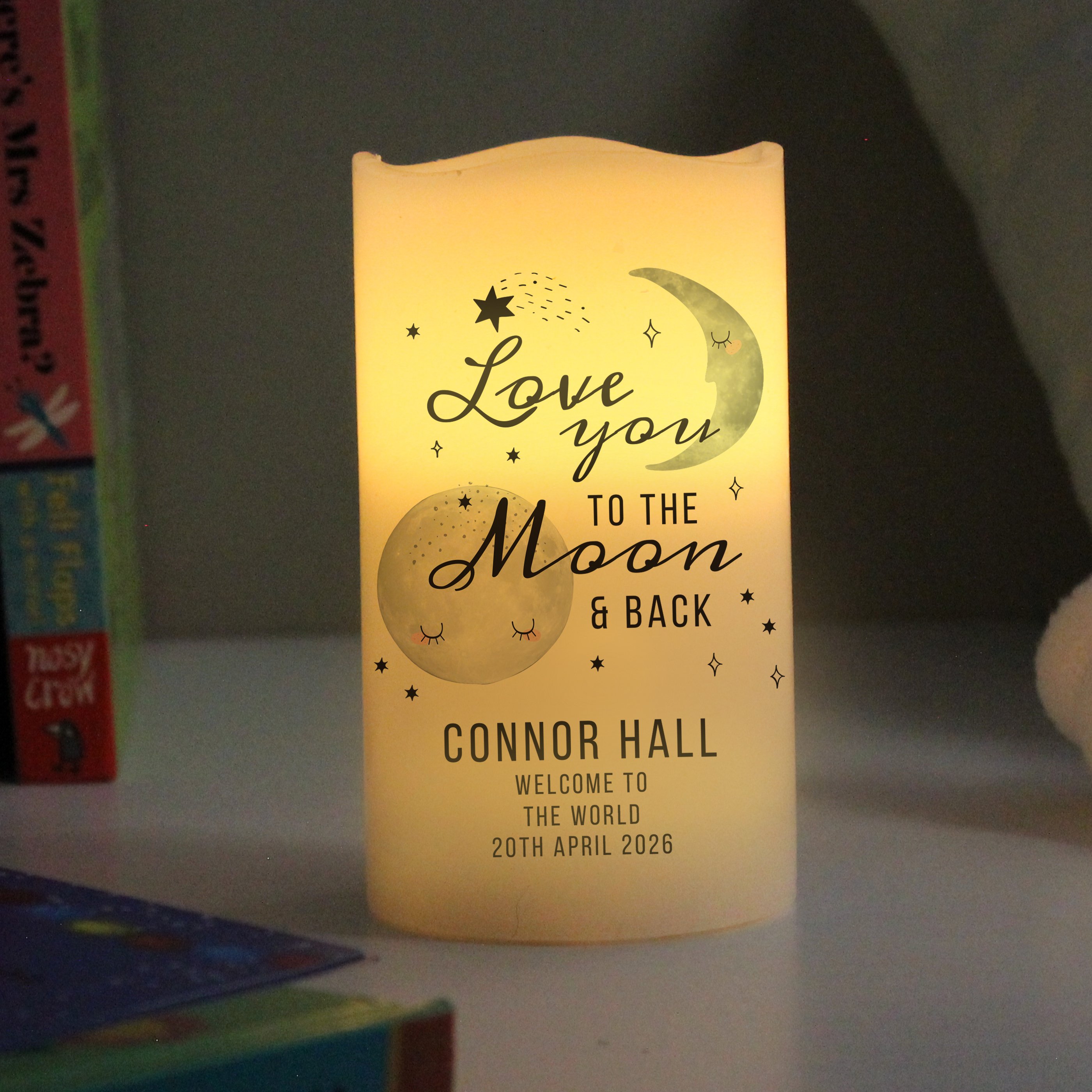 Personalised Baby To The Moon & Back LED Candle