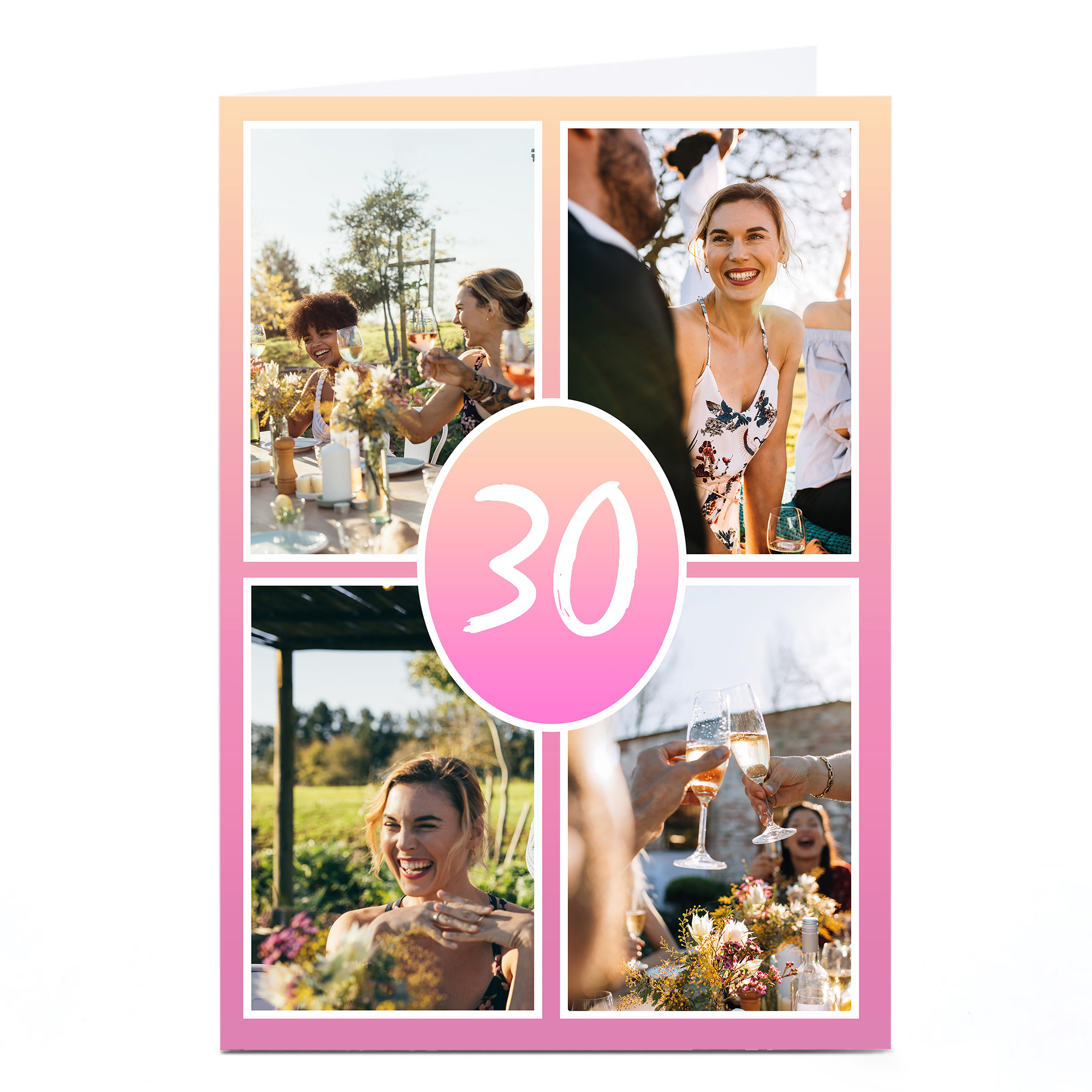 Personalised 30th Milestone Age Photo Card - Pink Gradient, Editable Age