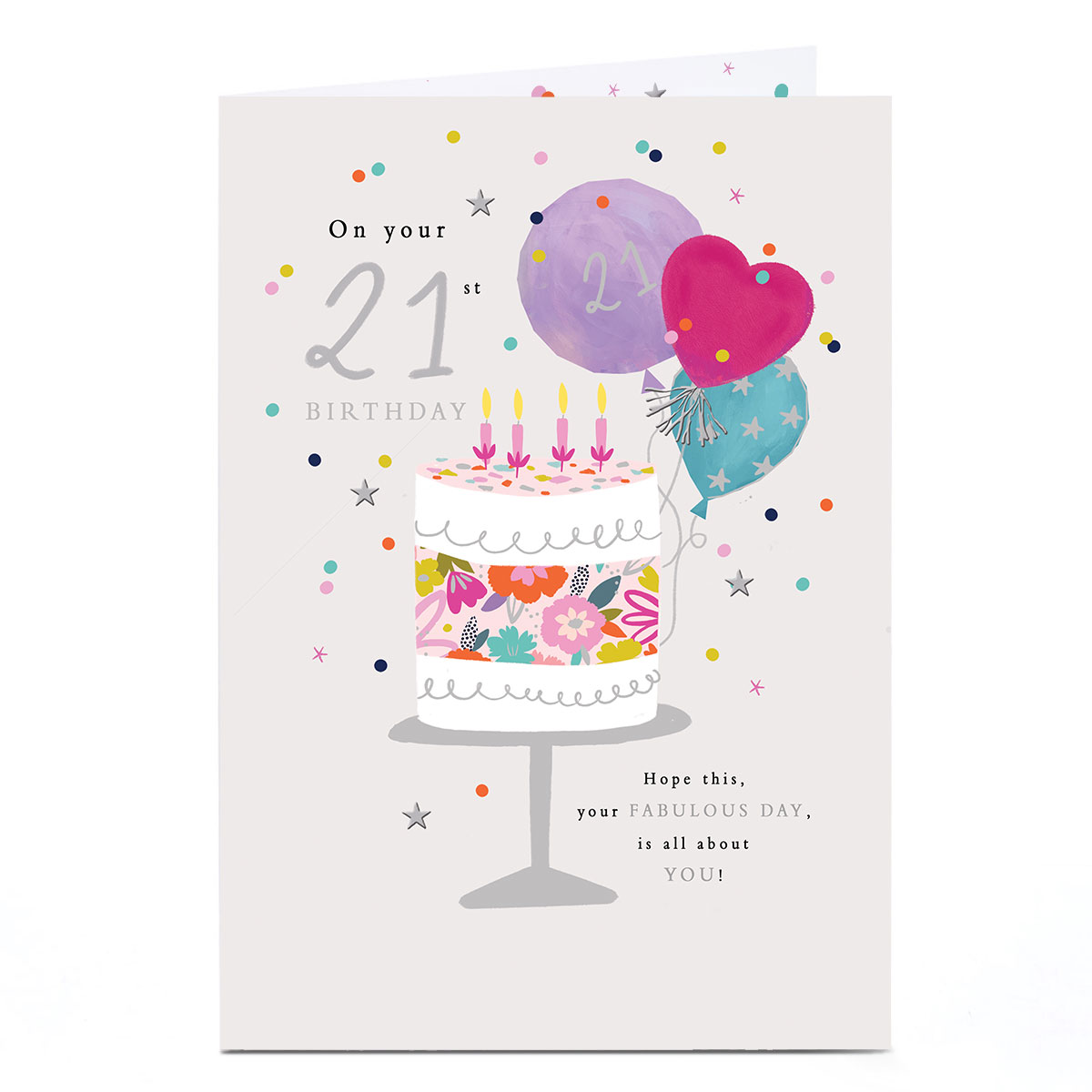 21st Birthday Card - Floral Fabulous Cake