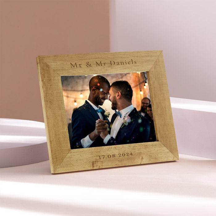 Personalised Engraved Wooden Picture Frame - Wedding, Names & Date